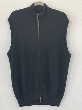 Carnoustie Men's XL Merino Wool Cable Knit Full Zip Sweater Vest Black